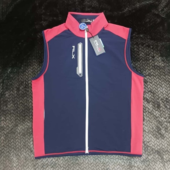 Polo Ralph Lauren RLX‎ Full Zip Golf Vest Red Navy Men's Size Medium $168